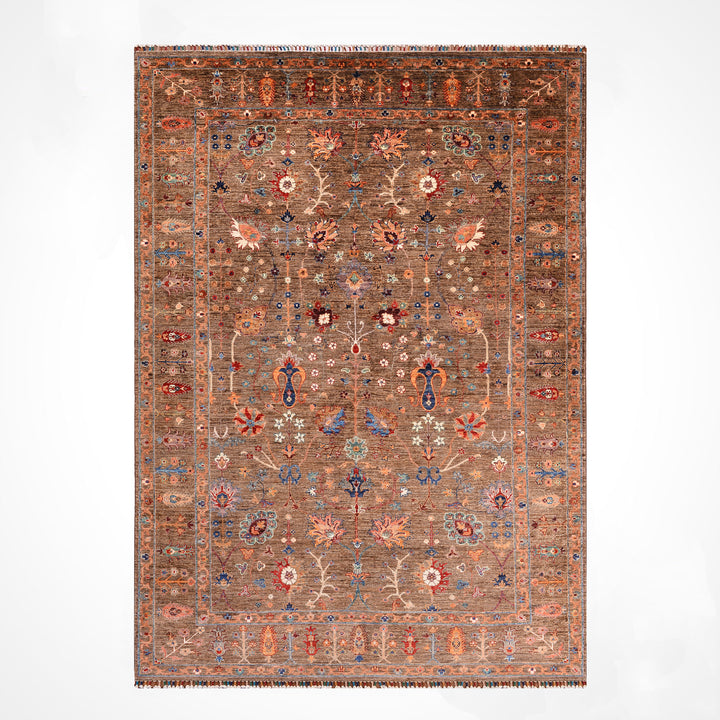 سجادة سلطاني زهرية أصلية مصنوعة يدويًا من الصوف المصبوغ بصبغة جذور الأرض، مقاس 196 × 299، 5.86 متر مربع - 7 × 10 قدم