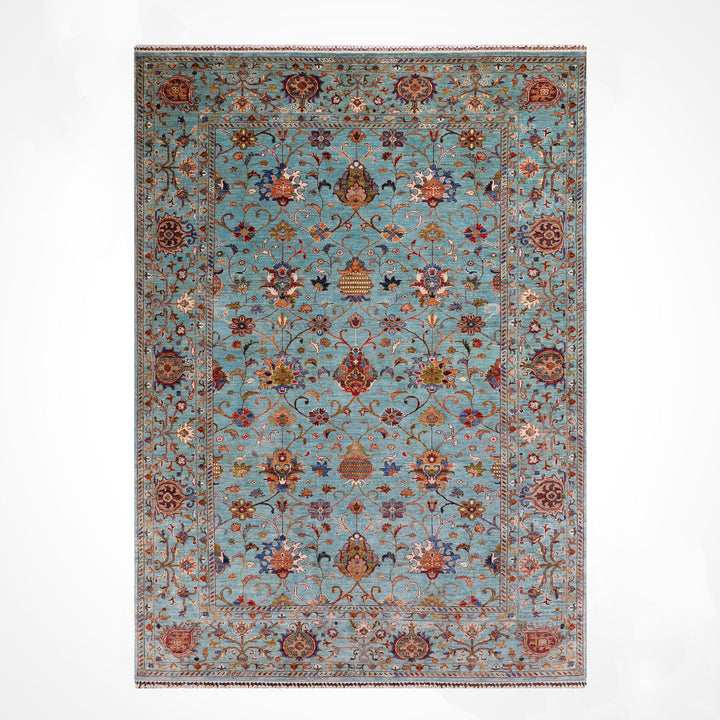 Sultani Binbirgece Orijinal El Dokuması Turkuaz Kök Boya Yün Halı 199x306 6.09 Metrekare - 7x10 ft