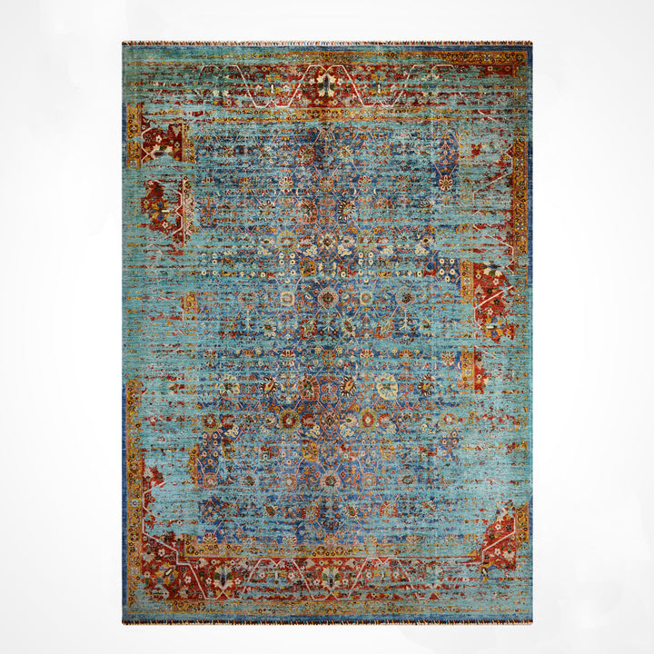 Memlük Orijinal El Dokuması Turkuaz Kök Boya Yün Halı 317x402 12.74 Metrekare - 10x13 ft