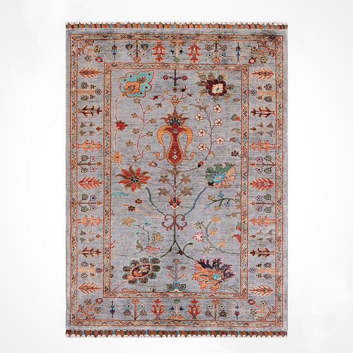 Sultani Floral Original Handwoven Grey Root Dye Wool Rug 102x149 cm (1.52 square meters) - 3x5 ft 