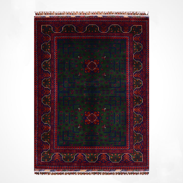 Afghan Rug, Green Hamyap, Original Handwoven, Root Dyed Wool, 101x152 cm (1.54 square meters) - 3x5 ft 