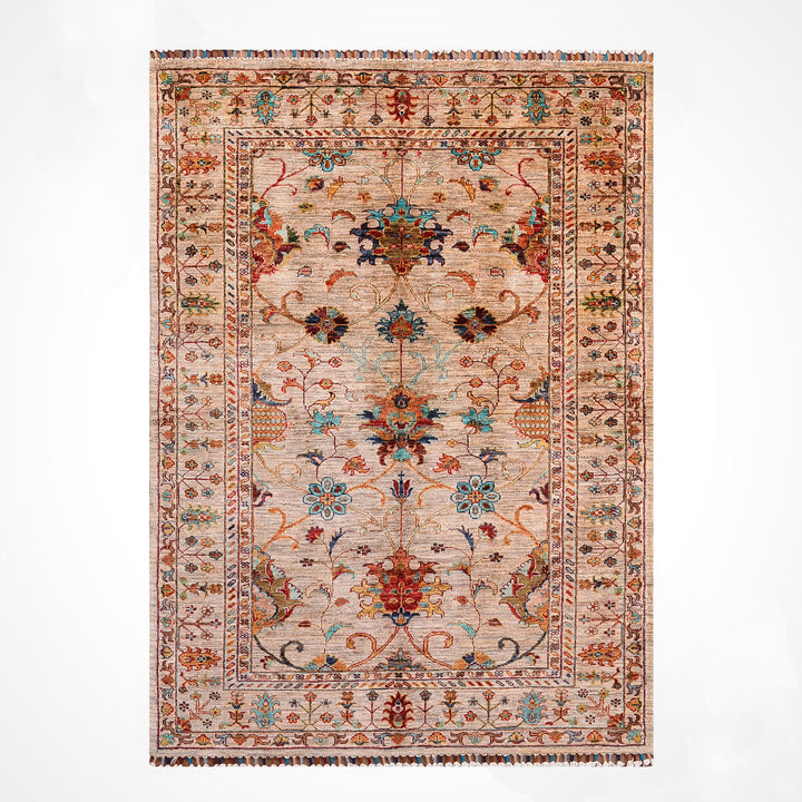 Sultani Binbirgece Orijinal El Dokuması Bej Kök Boya Yün Halı 124x187 2.32 Metrekare - 4x6 ft