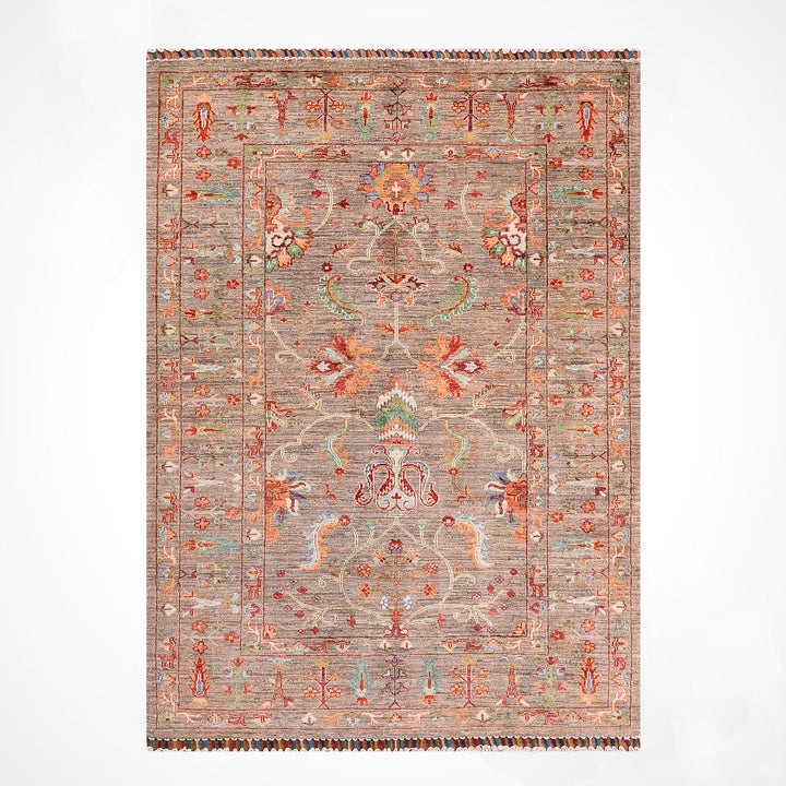 Sultani Binbirgece Orijinal El Dokuması Bej Kök Boya Yün Halı 126x182 2.29 Metrekare - 4x6 ft