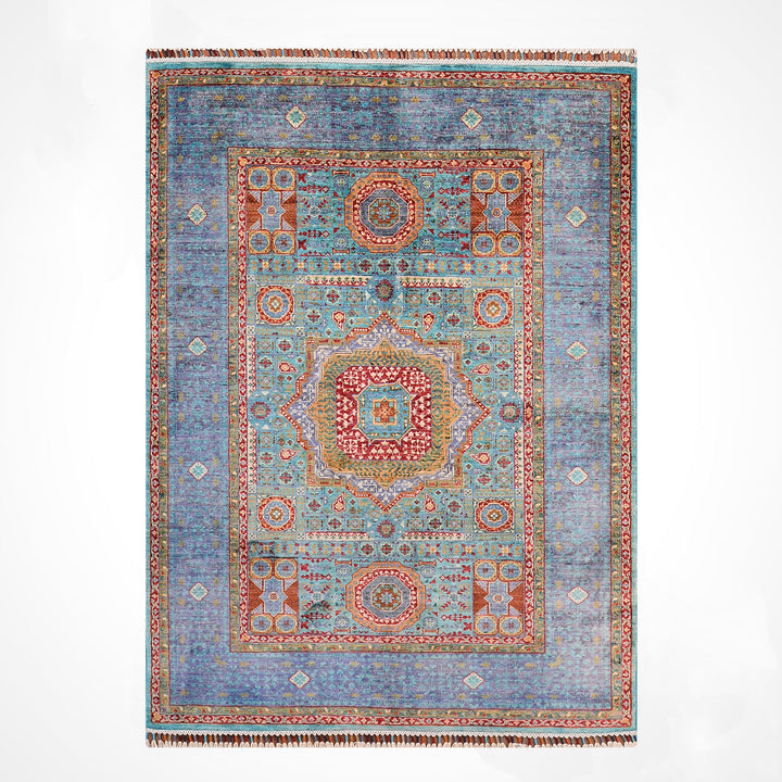 Mamluk Original Handwoven Turquoise Root Dye Wool Rug 134x179 cm (2.40 square meters) - 4x6 ft 