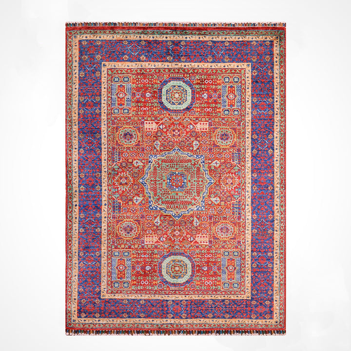 Memlük Orijinal El Dokuması Kırmızı Kök Boya Yün Halı 127x183 2.32 Metrekare - 4x6 ft