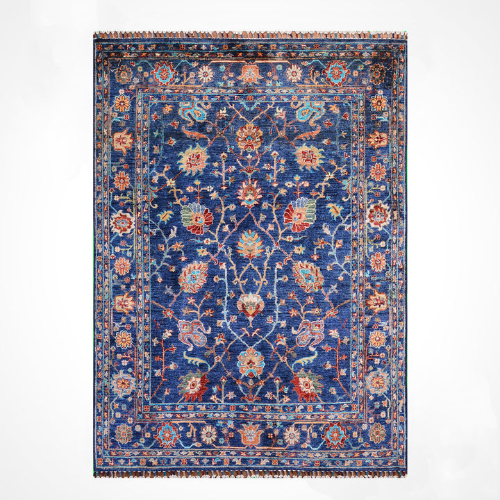 Sultani One Thousand and One Nights Original Handwoven Dark Blue Root Dye Wool Rug 158x199 cm (3.14 square meters) - 5x6 ft 