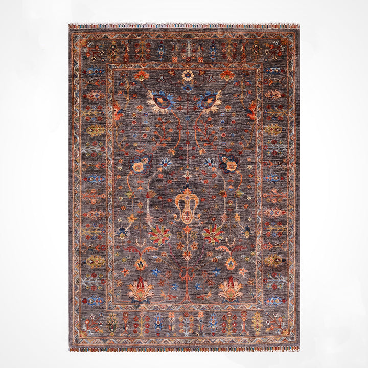 Sultani One Thousand and One Nights Original Handwoven Brown Root Dye Wool Rug 152x201 cm (3.06 square meters) - 5x6 ft 