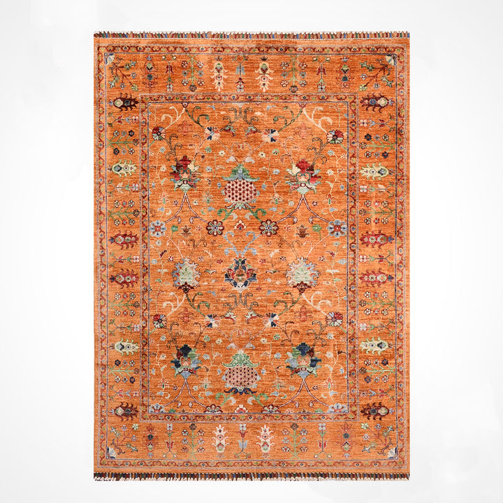 Sultani One Thousand and One Nights Original Handwoven Orange Root Dye Wool Rug 150x197 cm (2.96 square meters) - 5x6 ft 
