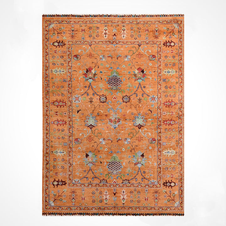 Sultani One Thousand and One Nights Original Handwoven Orange Root Dye Wool Rug 152x206 cm (3.13 square meters) - 5x6 ft 
