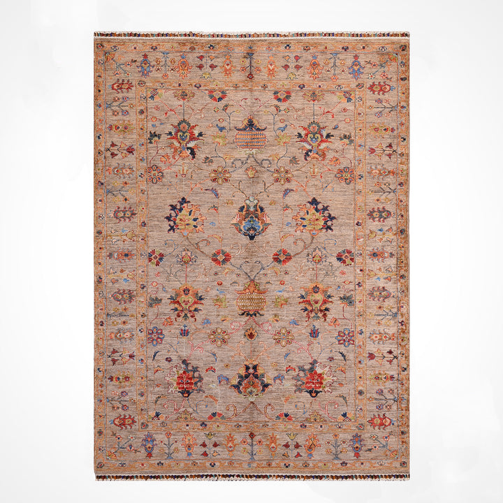 Sultani One Thousand and One Nights Original Handwoven Beige Root Dye Wool Rug 174x240 cm (4.18 square meters) - 5x8 ft