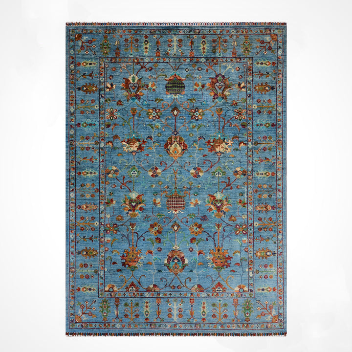 Sultani One Thousand and One Nights Original Handwoven Blue Root Dye Wool Rug 170x249 cm (4.23 square meters) - 6x8 ft 