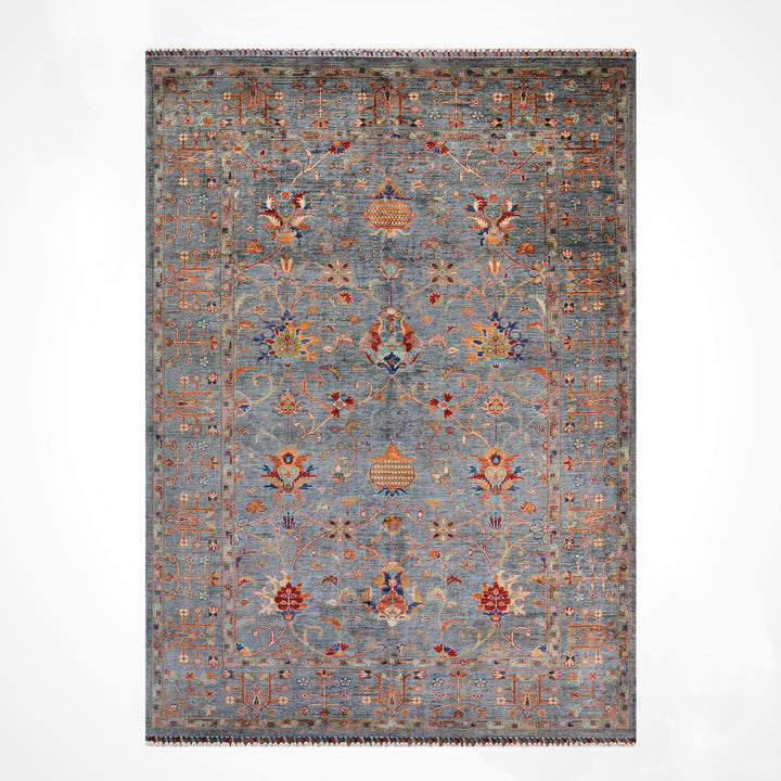 Sultani One Thousand and One Nights Original Handwoven Grey Root Dye Wool Rug 174x266 cm (4.63 square meters) - 5x8 ft 