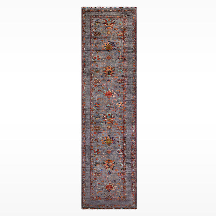 Sultani One Thousand and One Nights Runner Rug, Original Handwoven Grey Natural Dye Wool Carpet, 0.80x400 cm (3.20 square meters) - 3x13 ft 