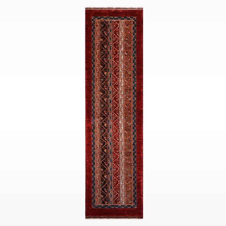 Original Handwoven Shawl Runner Red Root Dye Wool Rug 0.84x287 2.41 Square Meters - 3x9 ft 