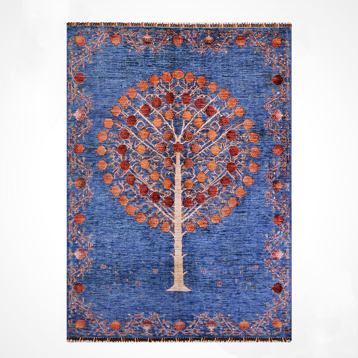 Pomegranate Tree Original Handwoven Blue Root Dye Wool Rug 176x239 cm (4.21 square meters) - 5x8 ft 