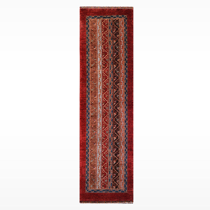 Original Handwoven Shawl Runner Red Root Dye Wool Rug 0.82x2.89 2.37 Square Meters - 3x9 ft 