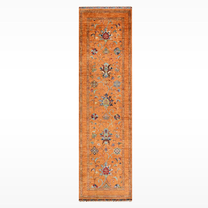 Sultani One Thousand and One Nights Runner Rug, Original Handwoven Orange Root Dye Wool Carpet, 0.82x255 cm (2.09 square meters) - 3x8 ft 