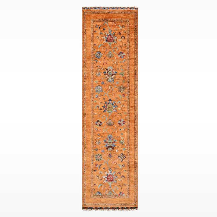Sultani One Thousand and One Nights Runner Rug, Original Handwoven Orange Root Dye Wool Carpet, 0.83x255 cm (2.12 square meters) - 3x8 ft 