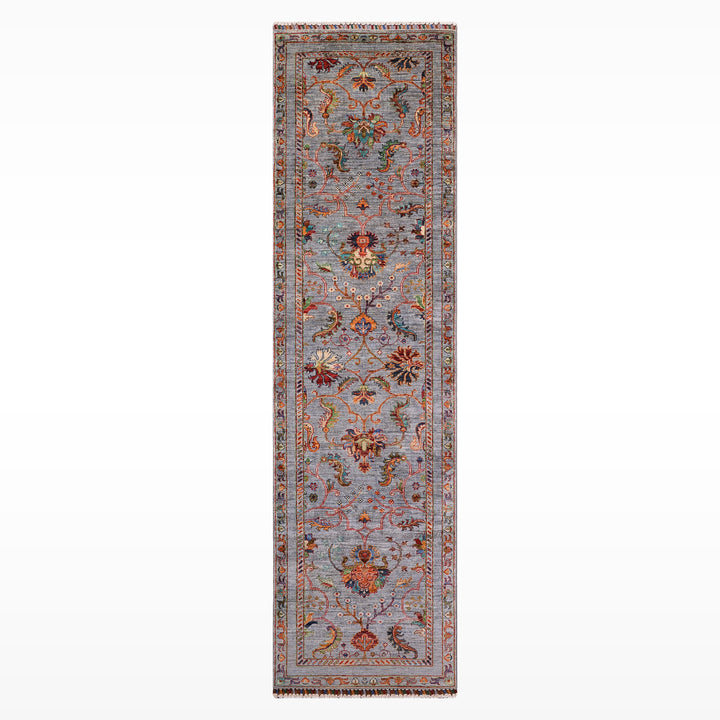 Sultani One Thousand and One Nights Runner Rug, Original Handwoven Grey Root Dye Wool Carpet, 0.82x2.99 cm (2.45 square meters) - 3x10 ft 