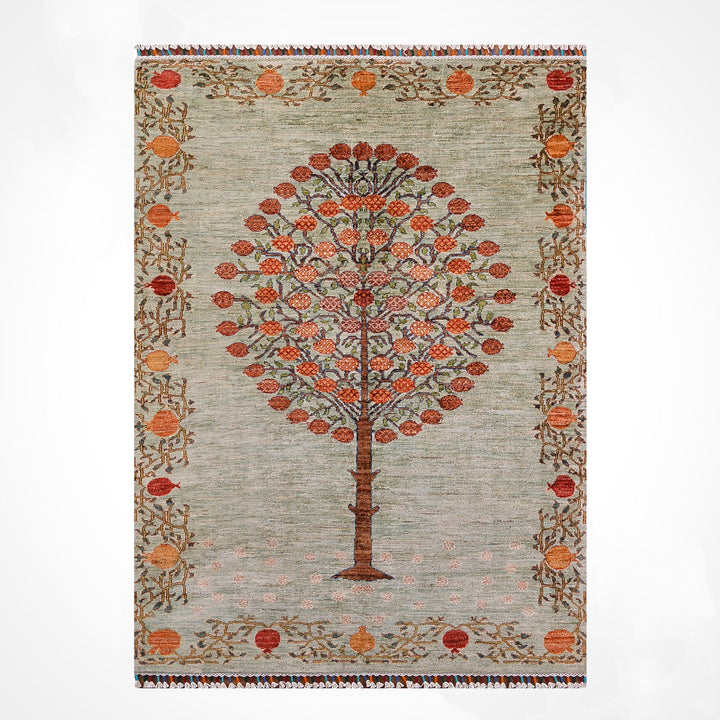 Pomegranate Tree Original Handwoven Green Root Dye Wool Rug 124x191 cm (2.37 square meters) - 4x6 ft 