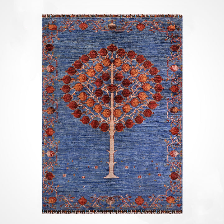 Pomegranate Tree Original Handwoven Blue Root Dye Wool Rug 125x182 cm (2.28 square meters) - 4x6 ft 