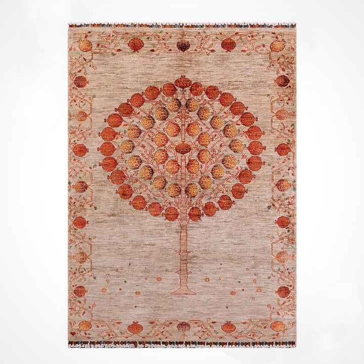 Pomegranate Tree Original Handwoven Beige Root Dye Wool Rug 126x186 cm (2.34 square meters) - 4x6 ft 