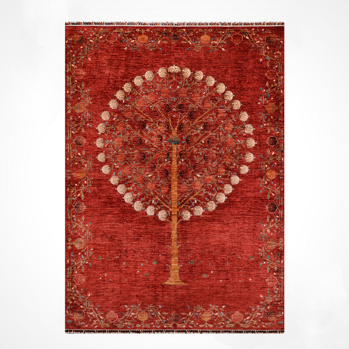 Pomegranate Tree Original Handwoven Red Root Dye Wool Rug 204x305 cm (6.22 square meters) - 7x10 ft 