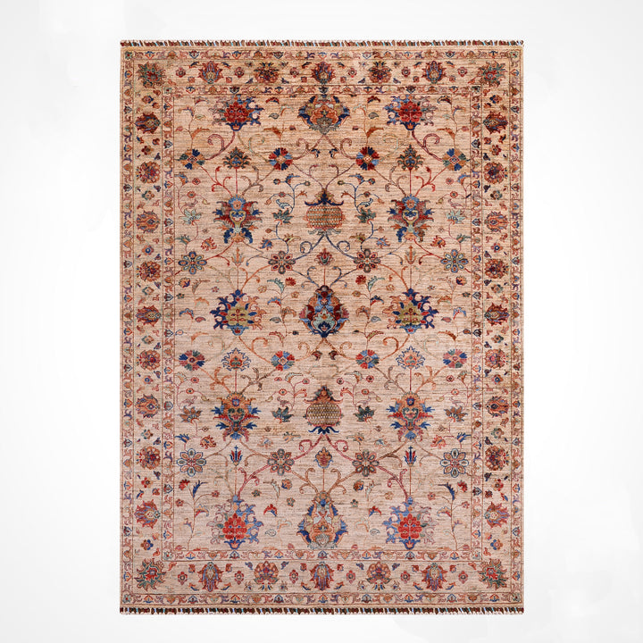 Sultani One Thousand and One Nights Original Handwoven Beige Root Dye Wool Rug 176x246 cm (4.33 square meters) - 5x8 ft