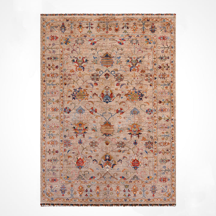 Sultani One Thousand and One Nights Original Handwoven Beige Root Dye Wool Rug 174x239 cm (4.16 square meters) - 5x8 ft 