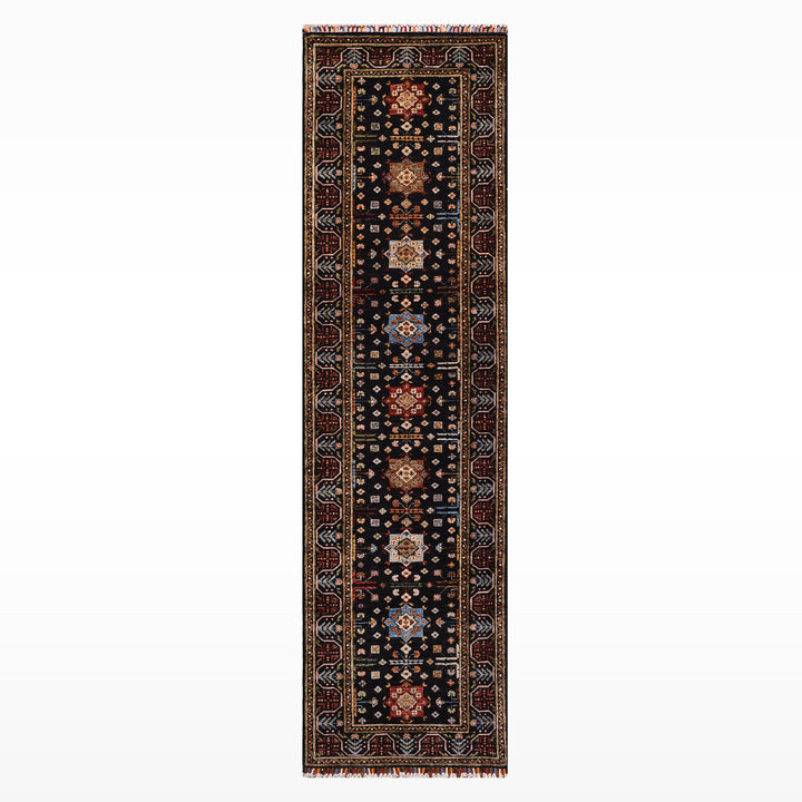 Veziri Bilcik Original Handwoven Runner Rug, Black Root Dye Wool, 0.84x308 cm (2.59 square meters) - 3x10 ft 