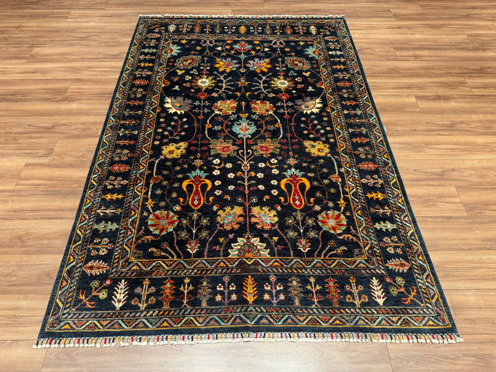 Sultani Çiçekli Orjinal El Dokuması Lacivert Kök Boya Yün Halı 173x251 4.34 Metrekare - 6x8 ft