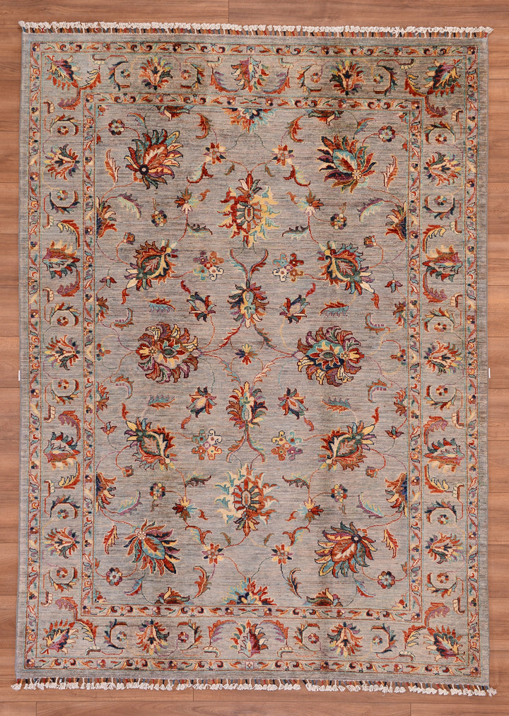 Sultani Çiçekli Orjinal El Dokuması Gri Kök Boya Yün Halı 175x240 4.20 Metrekare - 6x8 ft