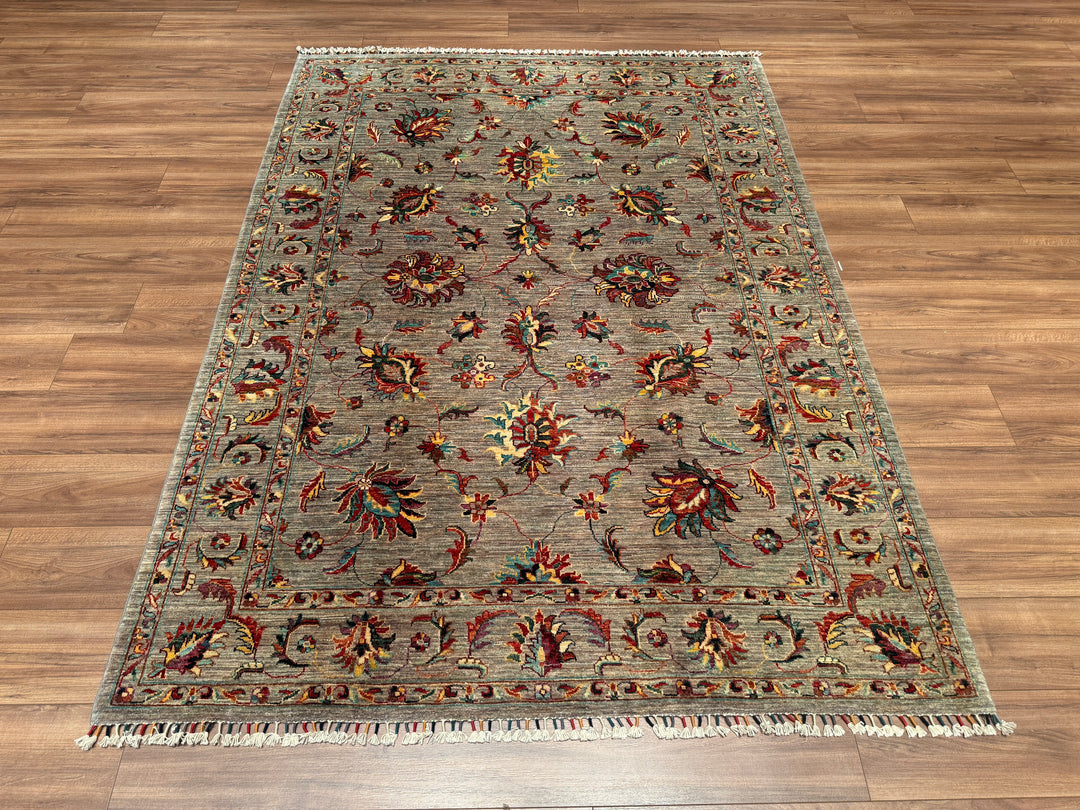 Sultani Floral Original Hand Woven Gray Vegetable Dyed Wool Carpet 175x240 4.20 Square Meters - 6x8 ft