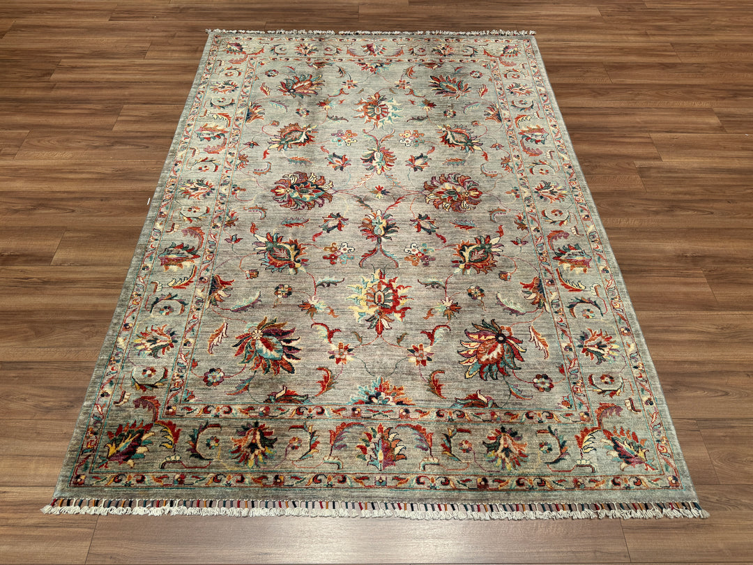 Sultani Floral Original Hand Woven Gray Vegetable Dyed Wool Carpet 175x240 4.20 Square Meters - 6x8 ft