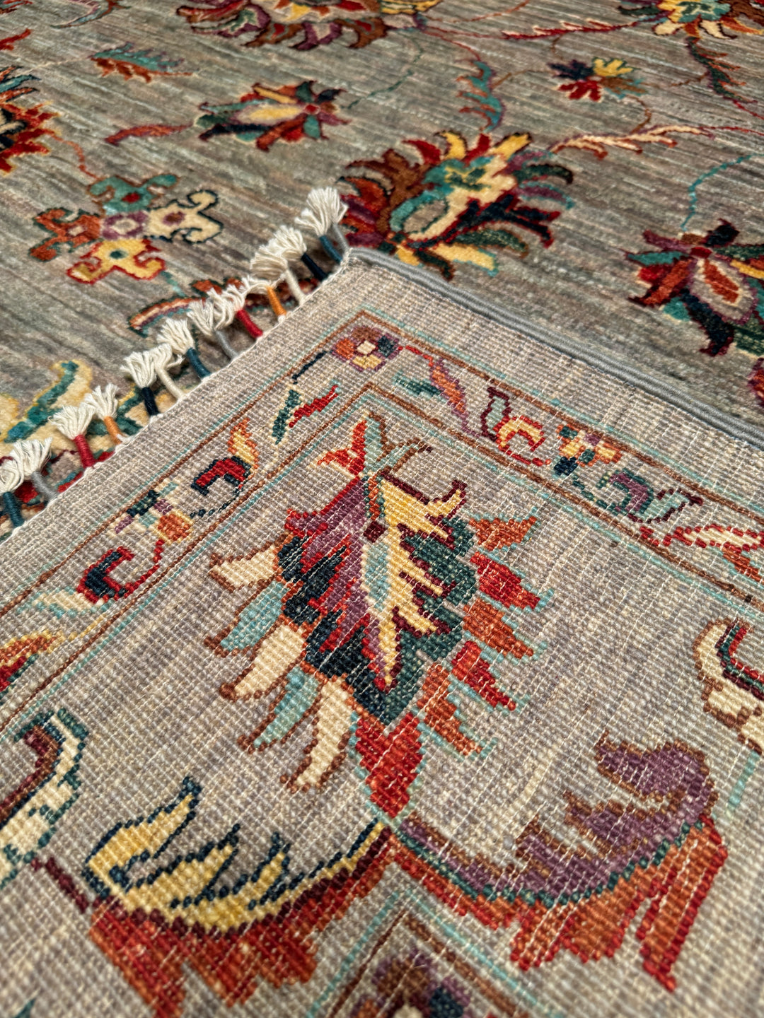 Sultani Floral Original Hand Woven Gray Vegetable Dyed Wool Carpet 175x240 4.20 Square Meters - 6x8 ft