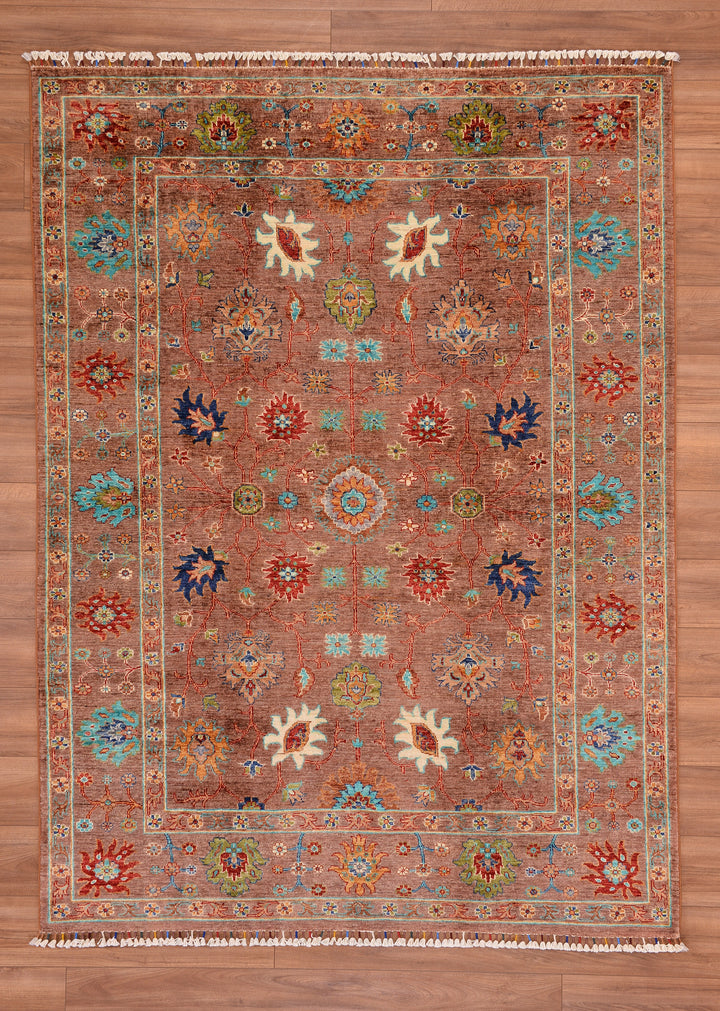 Sultani Floral Original Hand Woven Brown Vegetable Dyed Wool Carpet 180x243 4.37 Square Meters - 5x8 ft