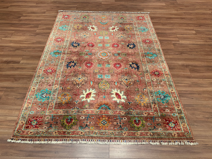 Sultani Çiçekli Orjinal El Dokuması Kahverengi Kök Boya Yün Halı 180x243 4.37 Metrekare - 5x8 ft