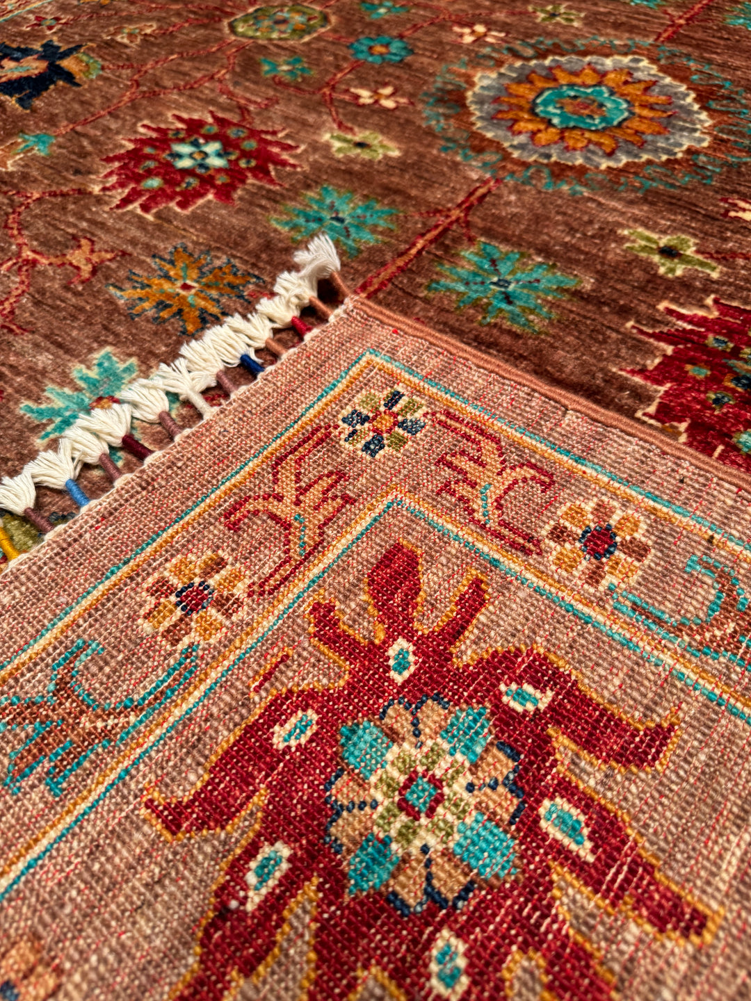 Sultani Floral Original Hand Woven Brown Vegetable Dyed Wool Carpet 180x243 4.37 Square Meters - 5x8 ft