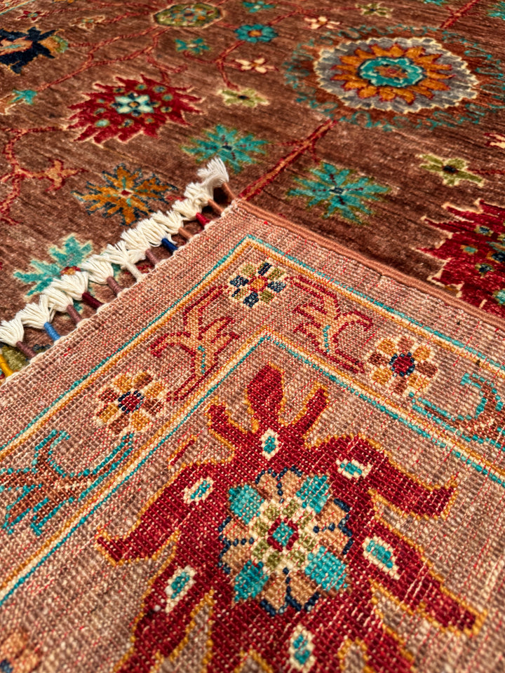 Sultani Floral Original Hand Woven Brown Vegetable Dyed Wool Carpet 180x243 4.37 Square Meters - 5x8 ft