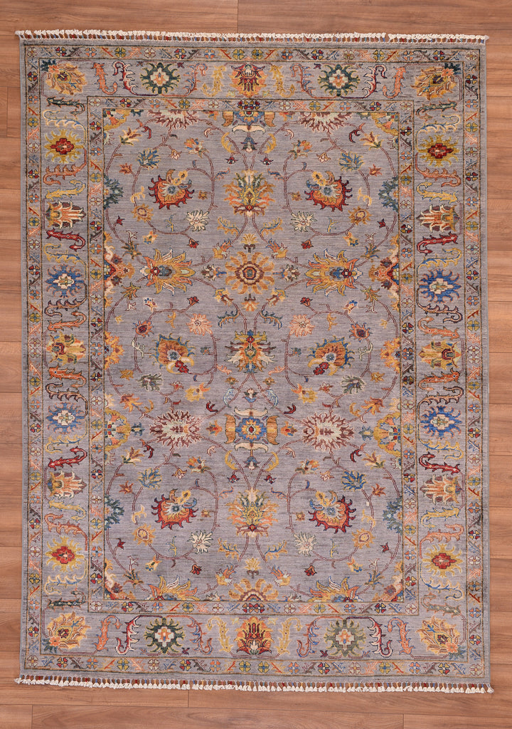 Sultani Floral Original Hand Woven Gray Vegetable Dyed Wool Carpet 176x240 4.22 Square Meters - 5x8 ft