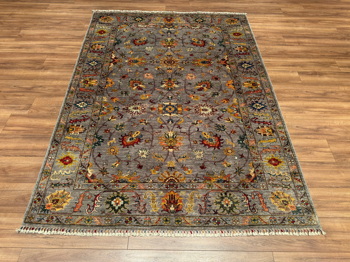 Sultani Floral Original Hand Woven Gray Vegetable Dyed Wool Carpet 176x240 4.22 Square Meters - 5x8 ft