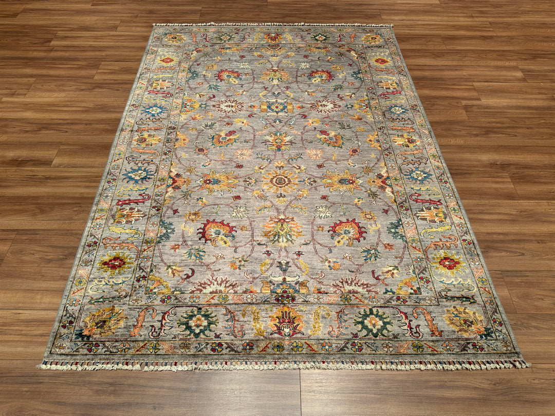 Sultani Floral Original Hand Woven Gray Vegetable Dyed Wool Carpet 176x240 4.22 Square Meters - 5x8 ft