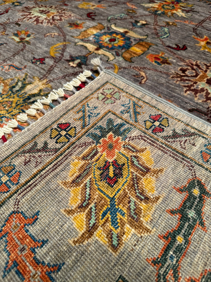 Sultani Floral Original Hand Woven Gray Vegetable Dyed Wool Carpet 176x240 4.22 Square Meters - 5x8 ft