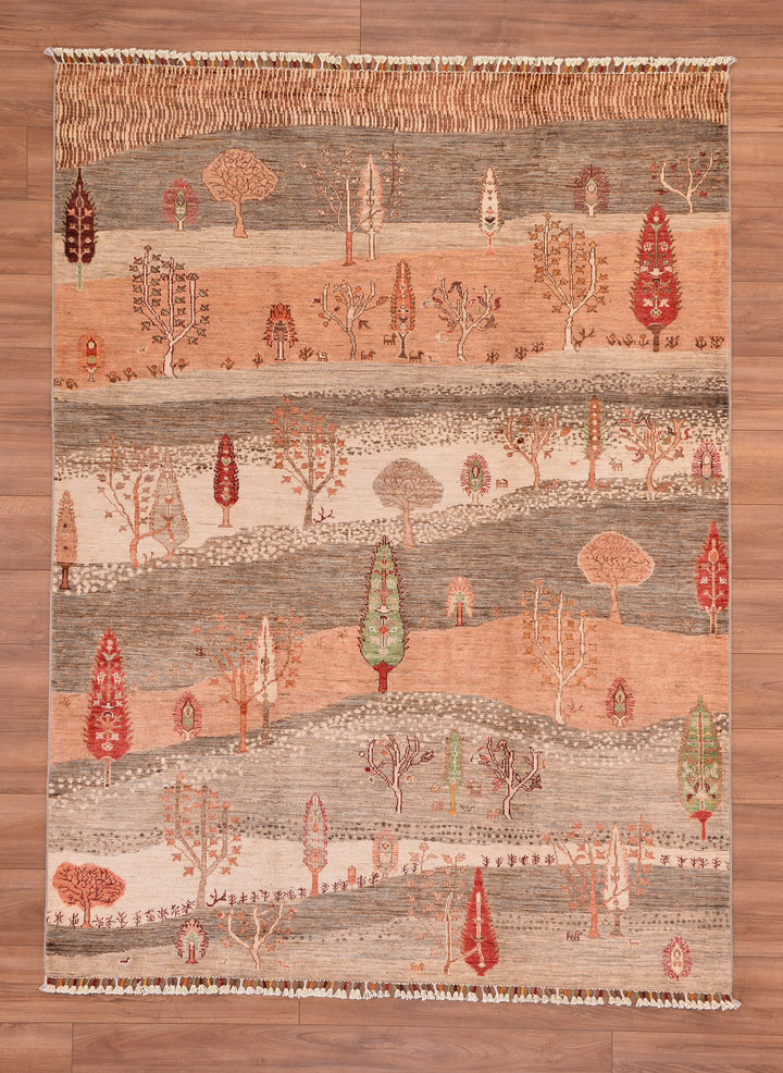 Sultani Tree Patterned Original Hand Woven Beige Vegetable Dyed Wool Carpet 175x235 4.11 Square Meters - 5x7 ft