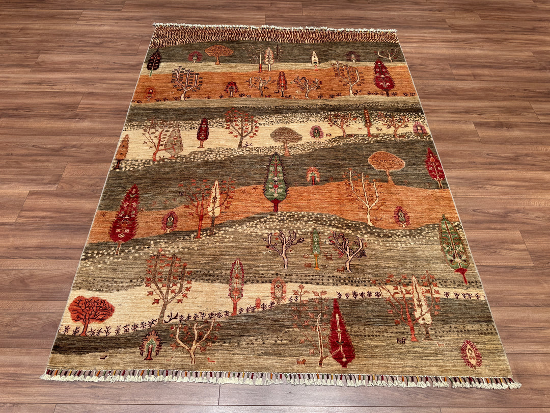 Sultani Tree Patterned Original Hand Woven Beige Vegetable Dyed Wool Carpet 175x235 4.11 Square Meters - 5x7 ft