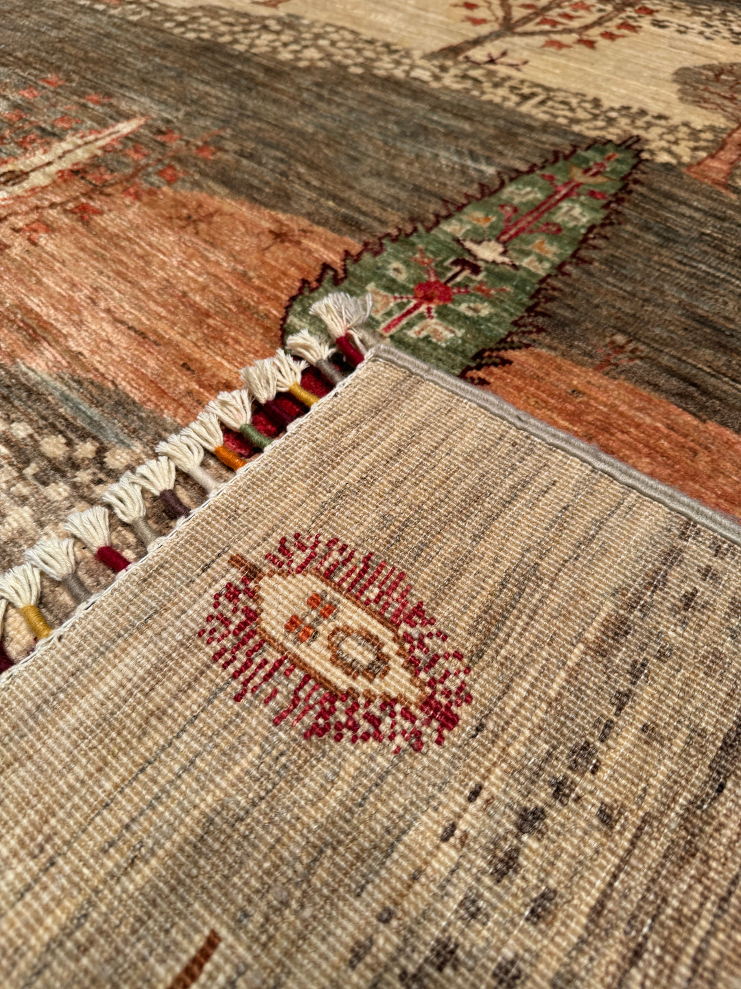 Sultani Tree Patterned Original Hand Woven Beige Vegetable Dyed Wool Carpet 175x235 4.11 Square Meters - 5x7 ft