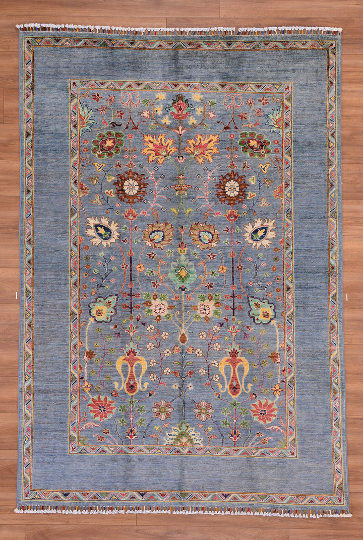 Sultani Çiçekli Orjinal El Dokuması Mavi Kök Boya Yün Halı 171x251 4.29 Metrekare - 5x8 ft