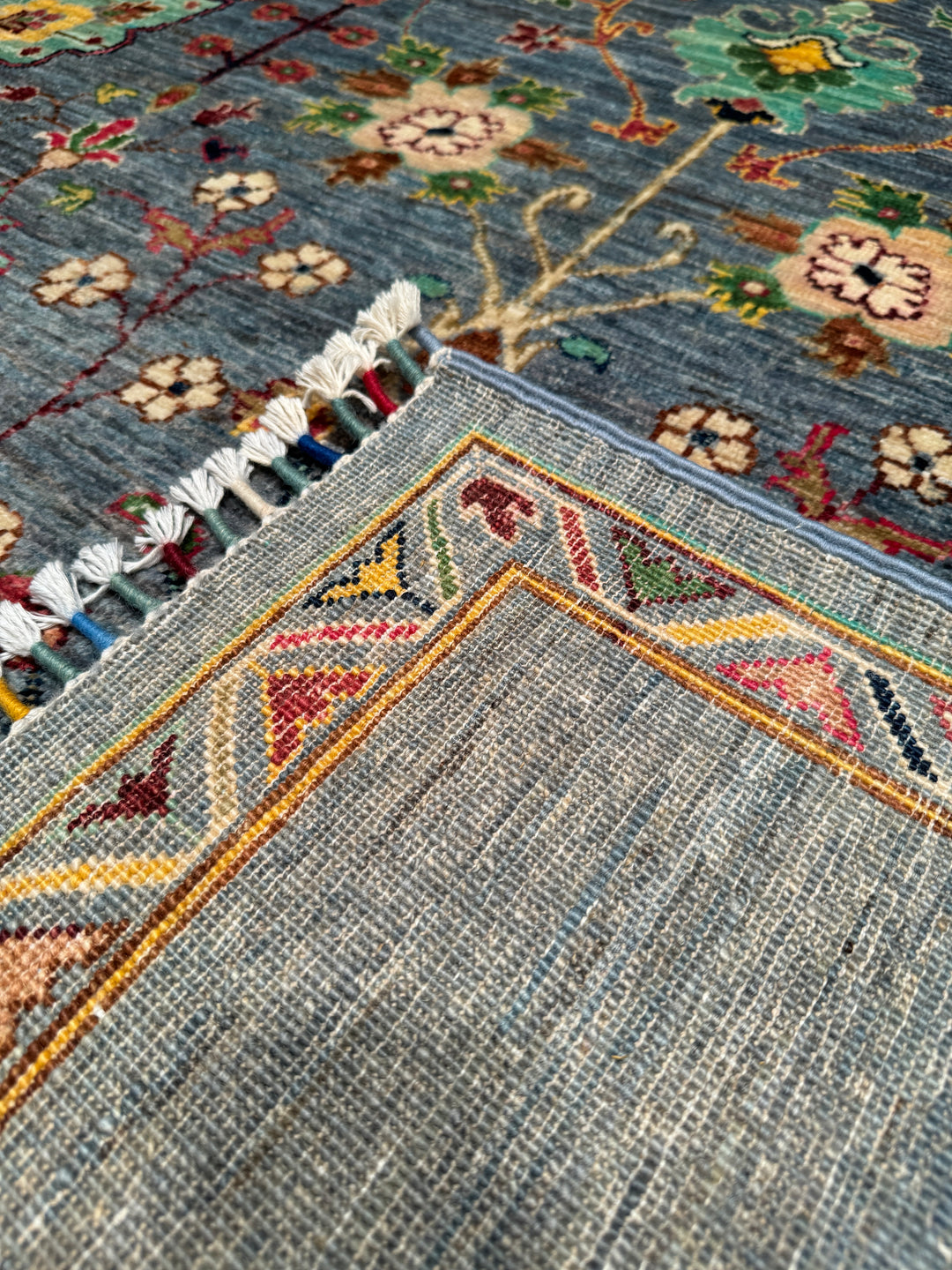 Sultani Floral Original Hand Woven Blue Vegetable Dyed Wool Carpet 171x251 4.29 Square Meters - 5x8 ft