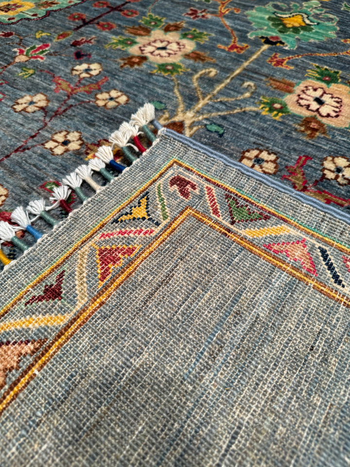 Sultani Floral Original Hand Woven Blue Vegetable Dyed Wool Carpet 171x251 4.29 Square Meters - 5x8 ft