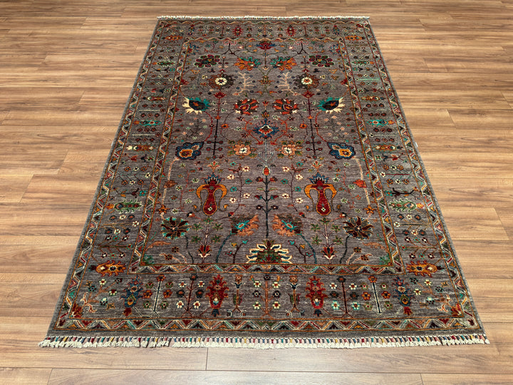 Sultani Floral Original Hand Woven Gray Vegetable Dyed Wool Carpet 175x255 4.46 Square Meters - 5x8 ft